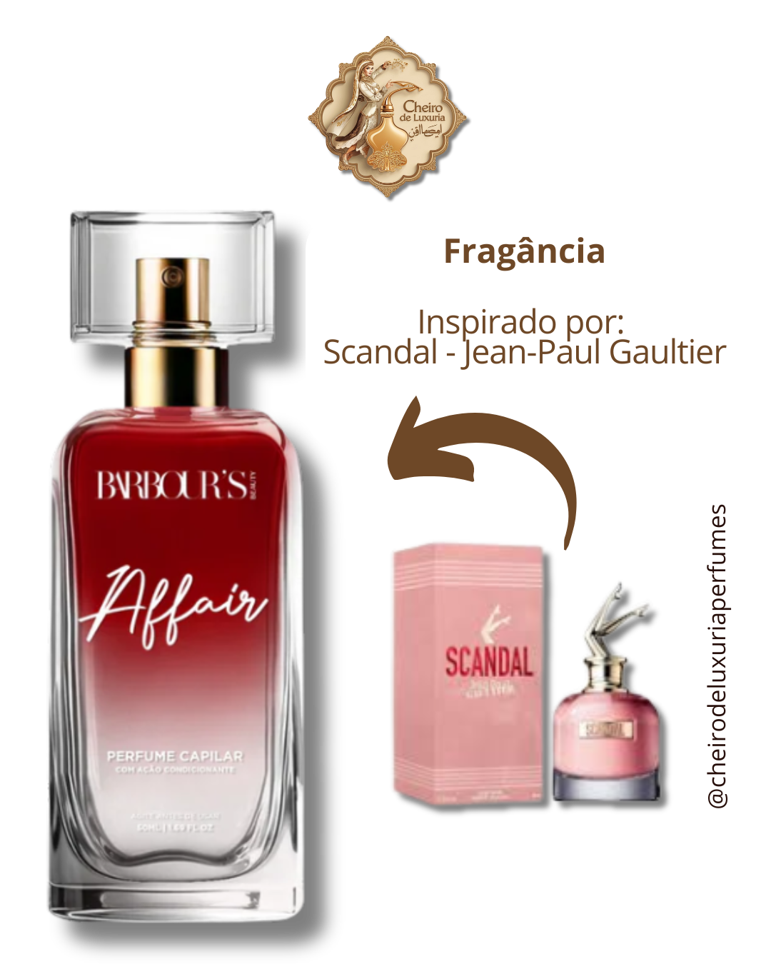 Perfume para cabelo / finalizador termoativo Affair Cheiro inspirado por: Scandal - Jean-Paul Gaultier