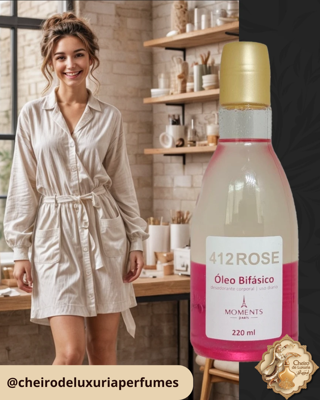 Óleo Bifásico 412 Rose – 200ml – Moments Paris