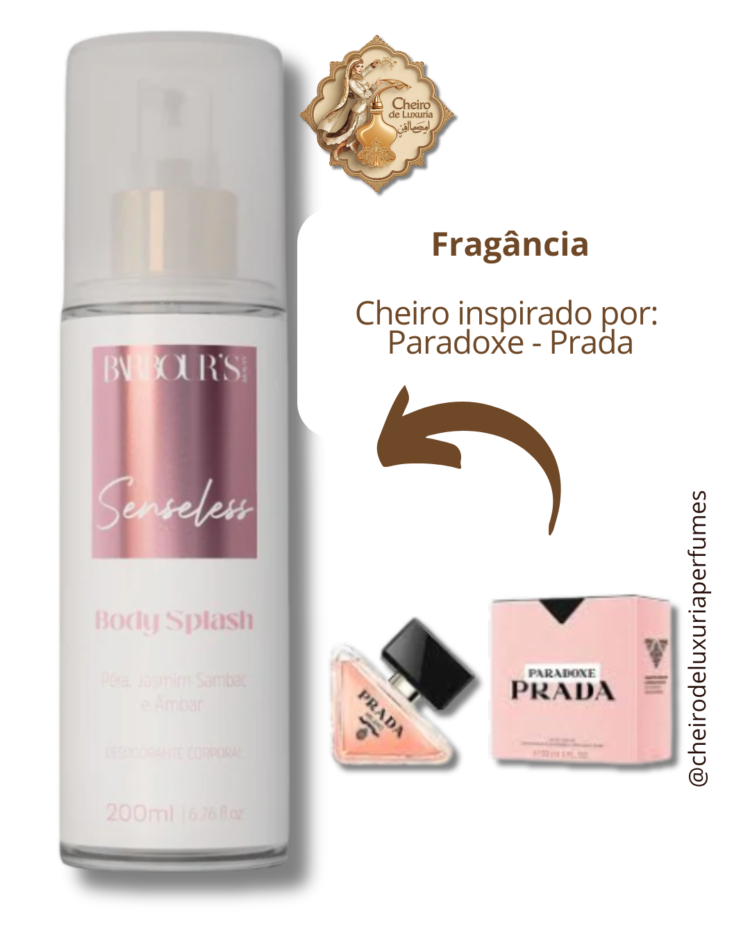 Body Splash Senseless Desodorante Colônia 200ml Cheiro inspirado por:  Paradoxe - Prada