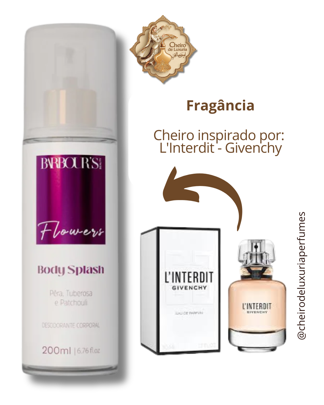 Body Splash Flowers Desodorante Colônia 200ml Cheiro inspirado por:  L'Interdit - Givenchy
