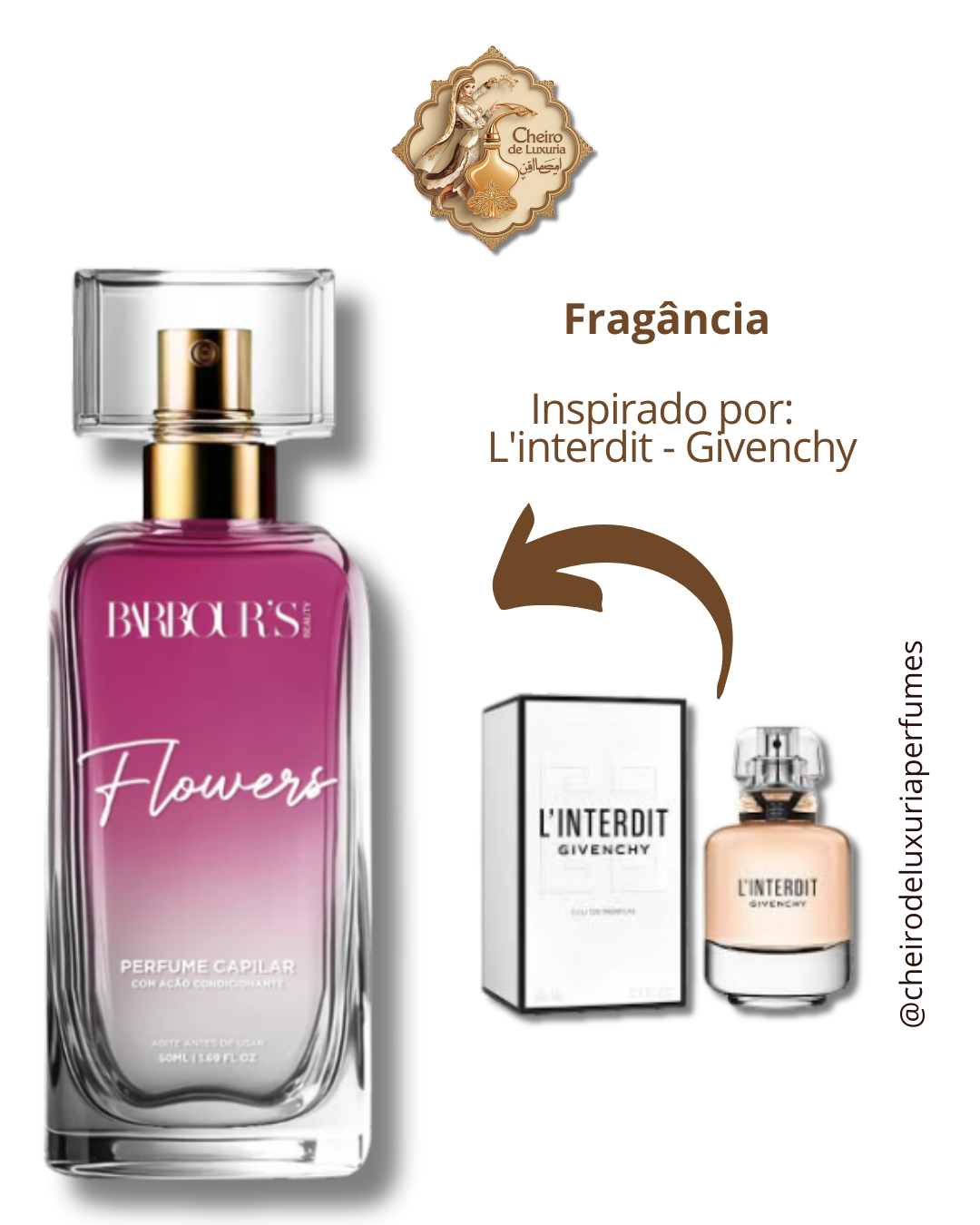 Perfume para cabelo / finalizador termoativo Flowers Cheiro inspirado por:  L'interdit - Givenchy