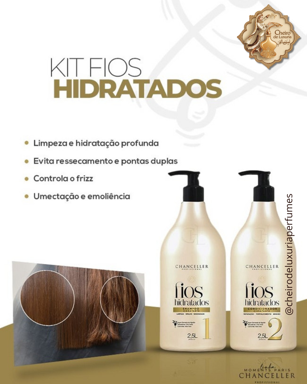 KIT SHAMPOO + CONDICIONADOR HIDRATANTE FIOS HIDRATADOS - MOMENTS PARIS - CHANCELLER